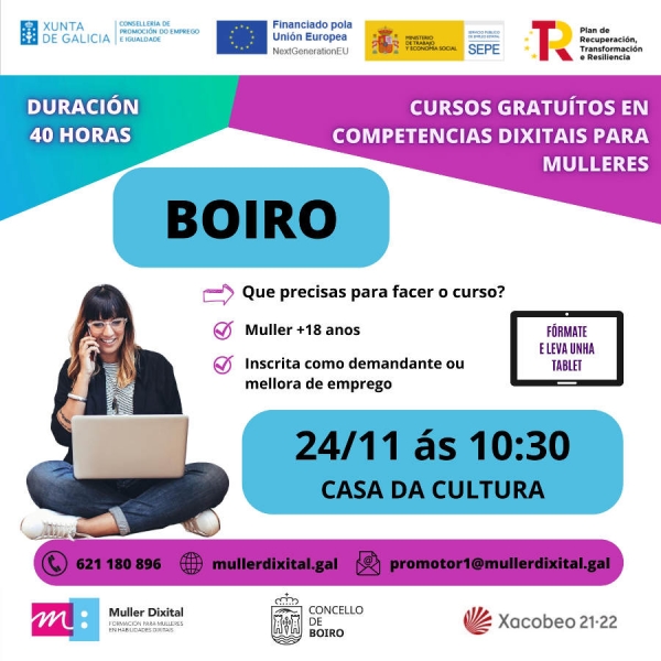 Cursos gratuítos en competencias dixitais para mulleres en Boiro