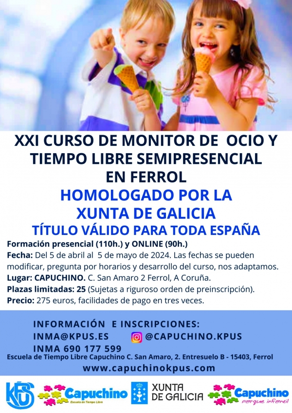Curso en Ferrol de Monitor/a de actividades de tempo libre da ETL Capuchino